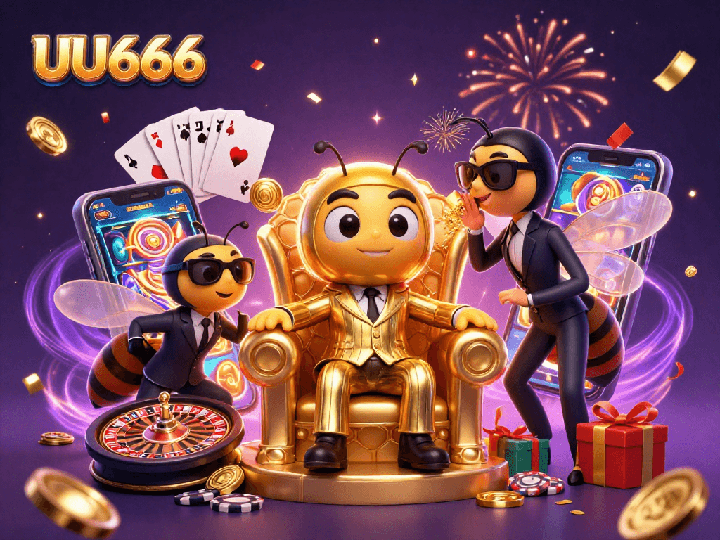 Engage with the vibrant UU666 casino experience through a captivating, cartoon-style 3D scene.
