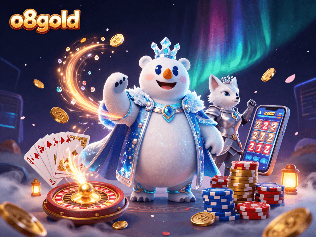 Experience the excitement of o8gold with dynamic casino elements around royalty in a vibrant gameplay scene.