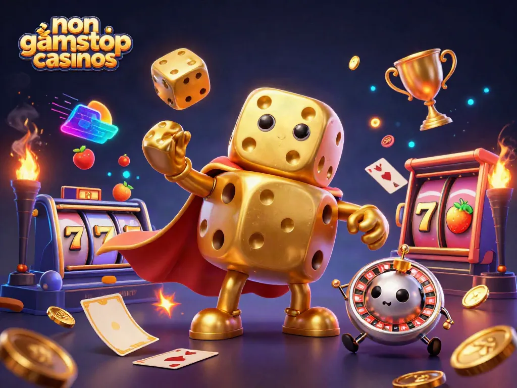 Experience thrilling action at non gamstop casinos with vibrant gambling elements and animated characters.