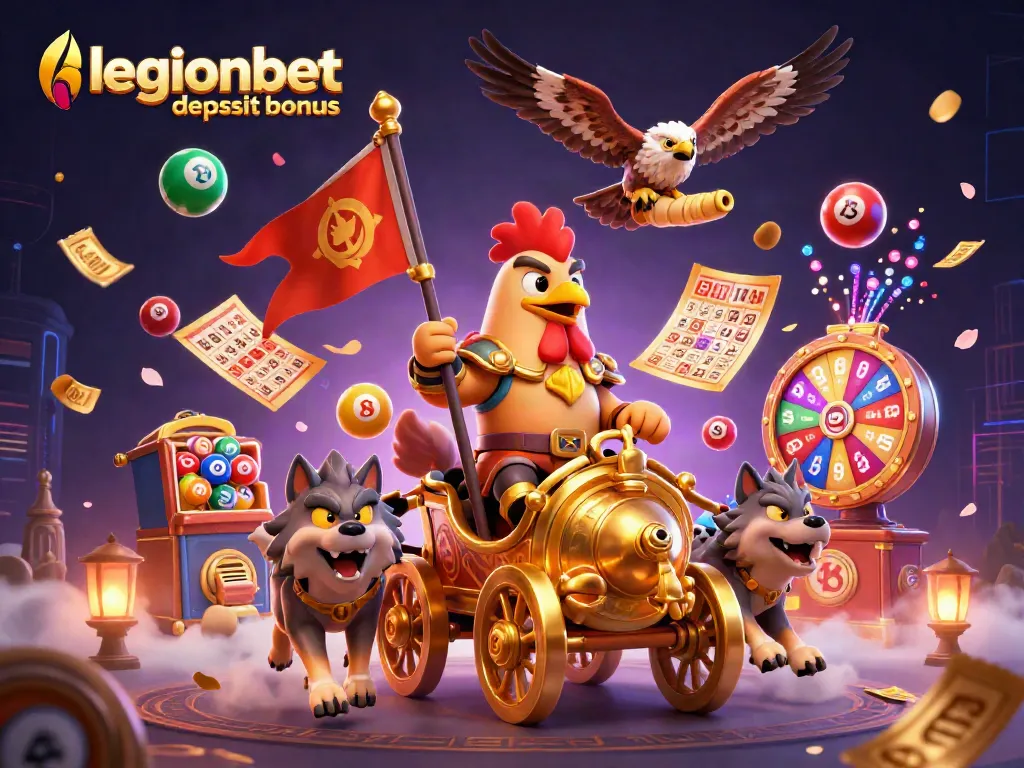 Experience the legionbet no deposit bonus with a vibrant 3D illustration showcasing dynamic casino elements.