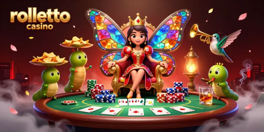 Experience the thrill of rolletto casino with vibrant characters, poker scenes, and dynamic gaming elements.