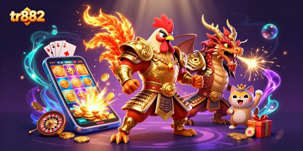Win big with tr882 at a vibrant casino featuring epic characters and game elements.