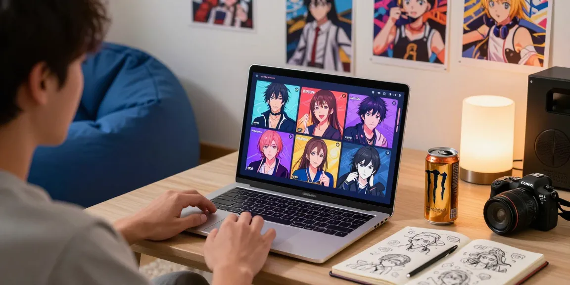 The user engaging in ecchi chat with diverse AI characters on a laptop in a cozy environment.