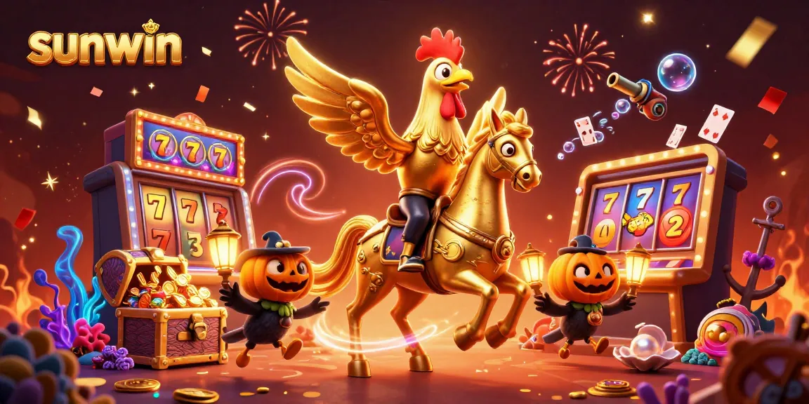 Engage with sunwin's thrilling games featuring a golden rooster and dynamic casino elements.